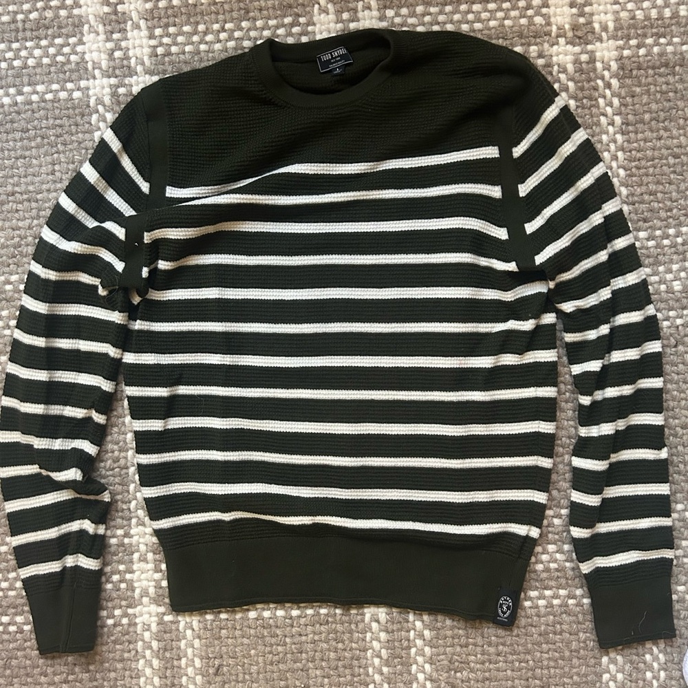 Todd Snyder Stripe Waffle Merino Crew in Snyder Olive